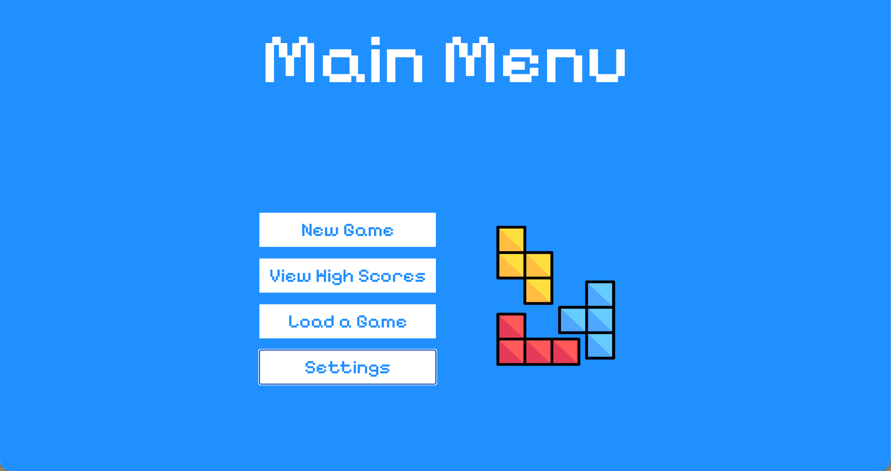 An image of the Tetris app on the main menu page