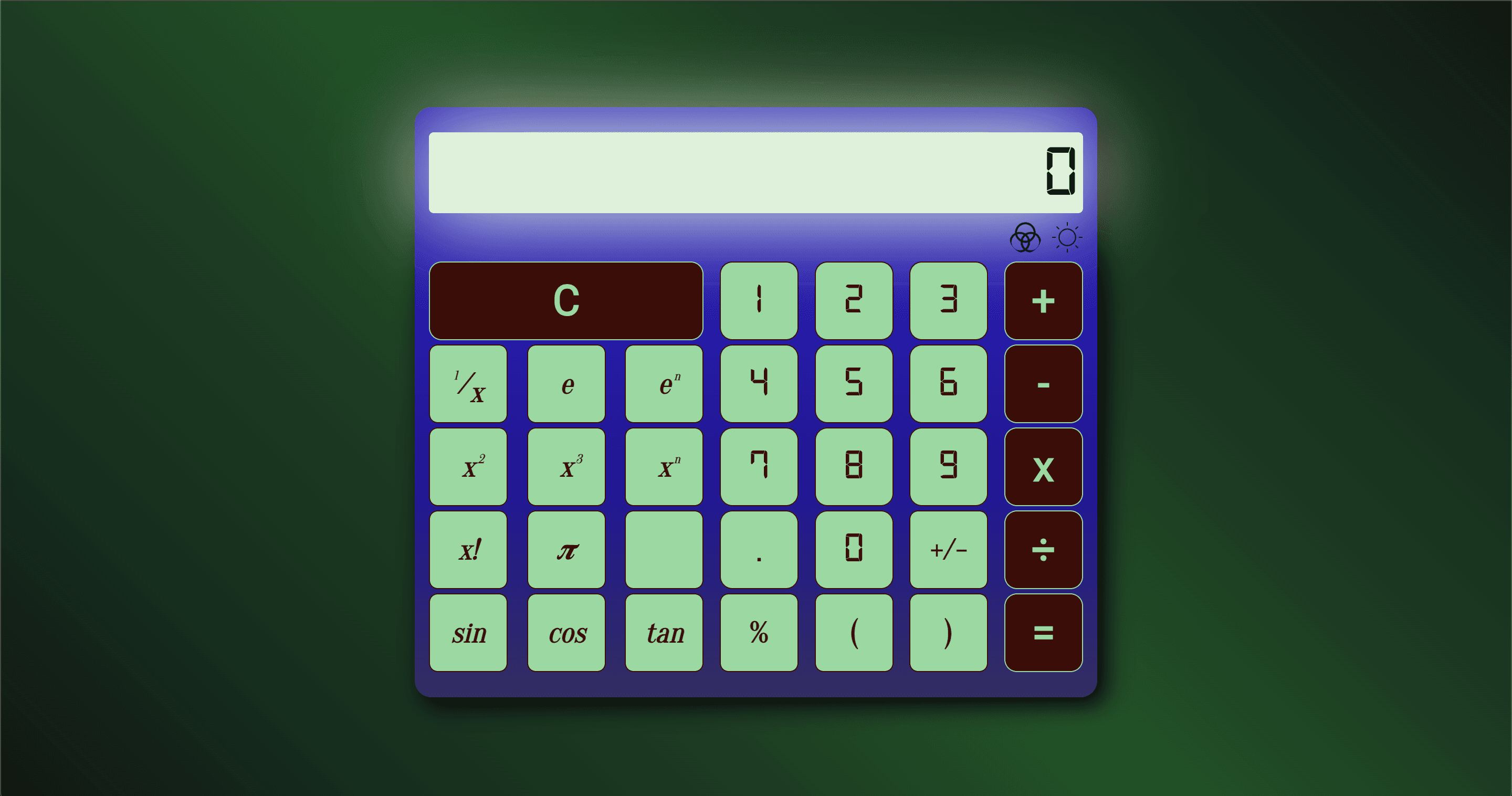 An image of the calculator in the dark mode view
