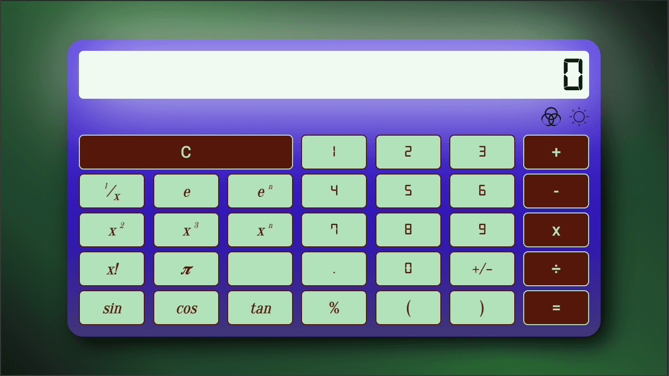An image of the calculator in the dark mode view