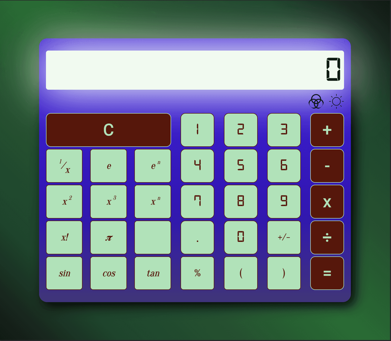 An image of the calculator in the dark mode view