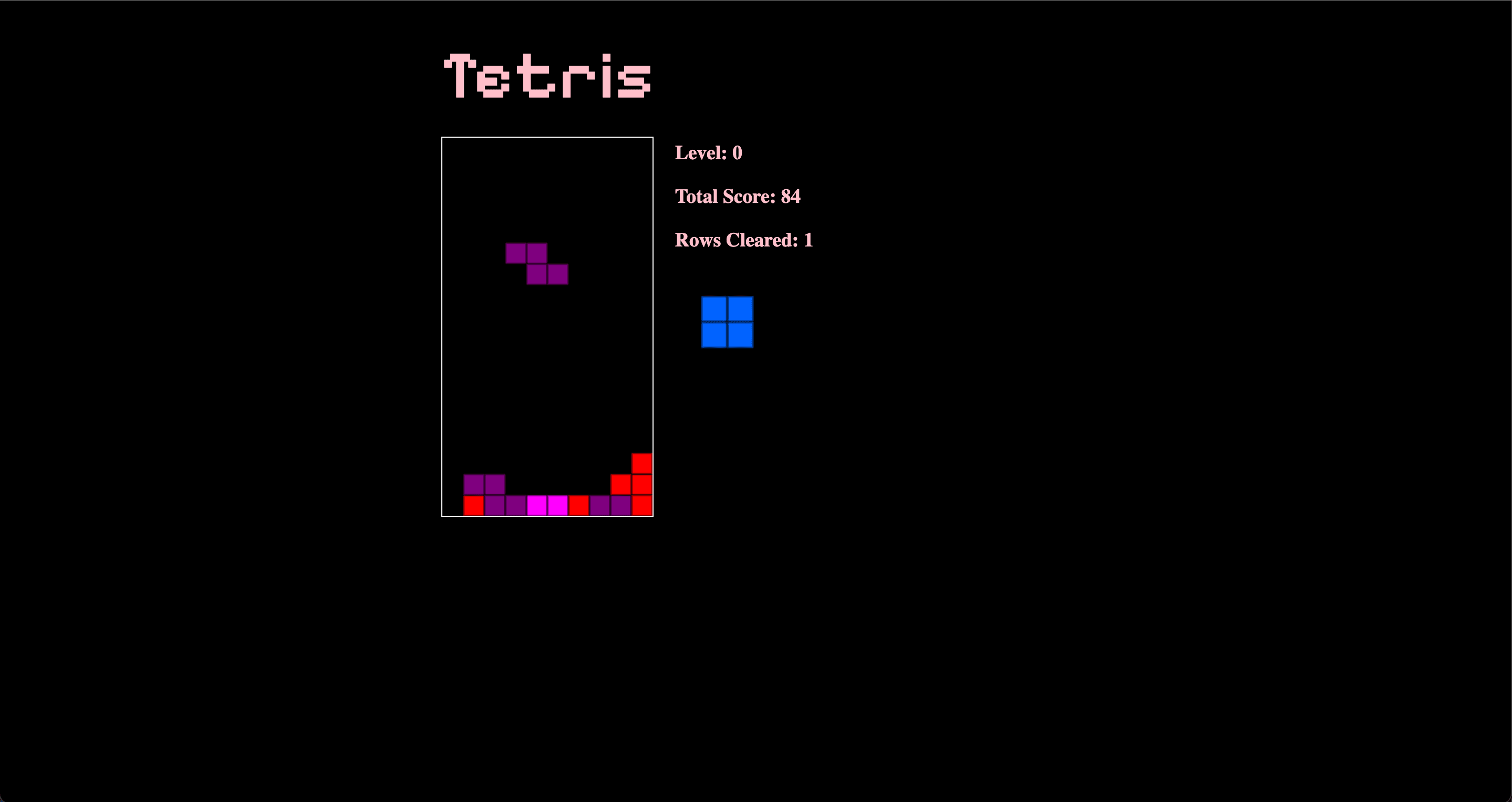 An image of the Tetris app in the middle of a game
